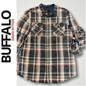 BUFFALO David Bitton Blue Plaid Saldio Cotton Button Down Large​​​​
